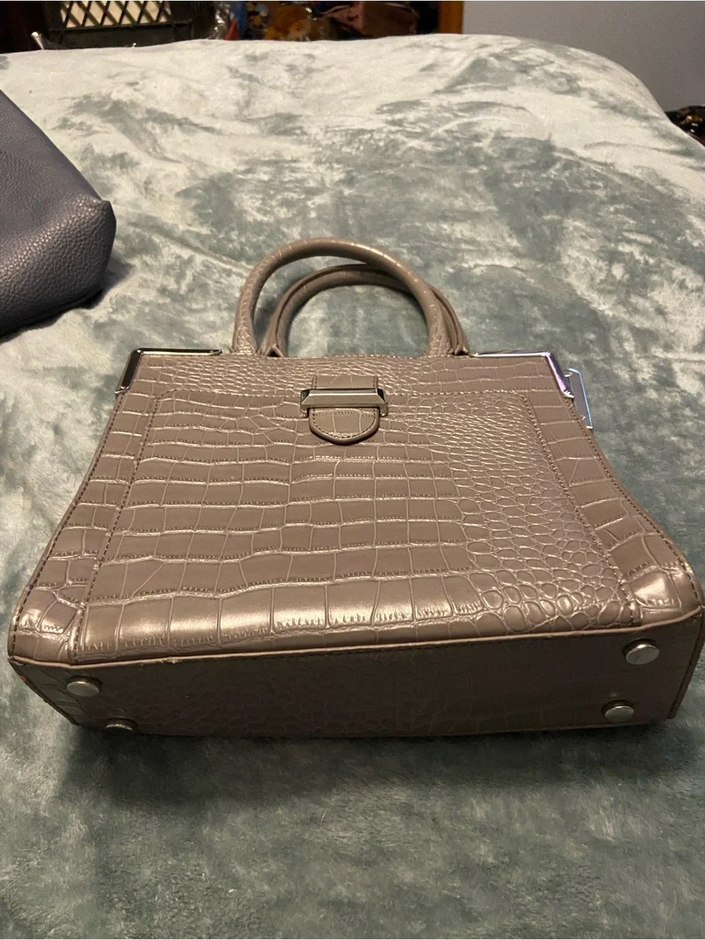 Snob Essentials gray Croc-Embossed Structured Shoulder Bag